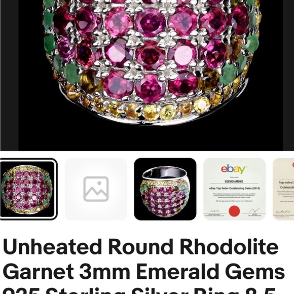 Rhodolite garnet sterling silver ring sz 8.5with tourmaline emerald and sapphire - Picture 4 of 10